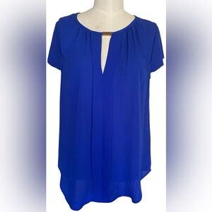 Meraki Small Blue Sheer Short Sleeve Blouse